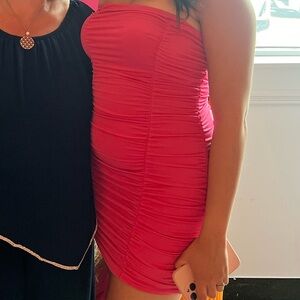 Pink strapless bodycon ruched tube dress